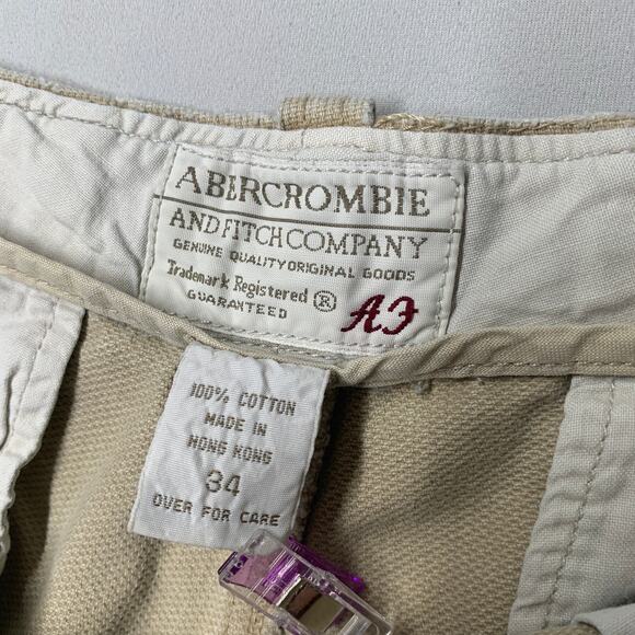 Abercrombie Fitch Mens Cargo Shorts 34 Khaki Tan Beige Vintage Pockets 6" - Picture 4 of 9